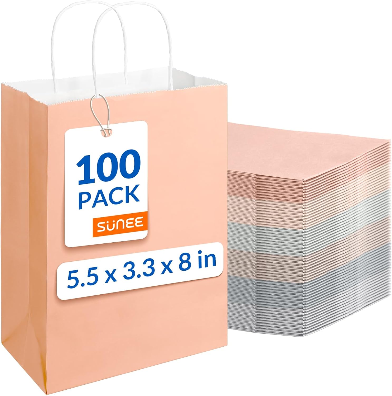 sunee gift bags with handles 5.5x3.3x8, 100 pcs small paper gift bags bulk, 6 pastel color for wedding, birthday, party supplies and celebrations morandi