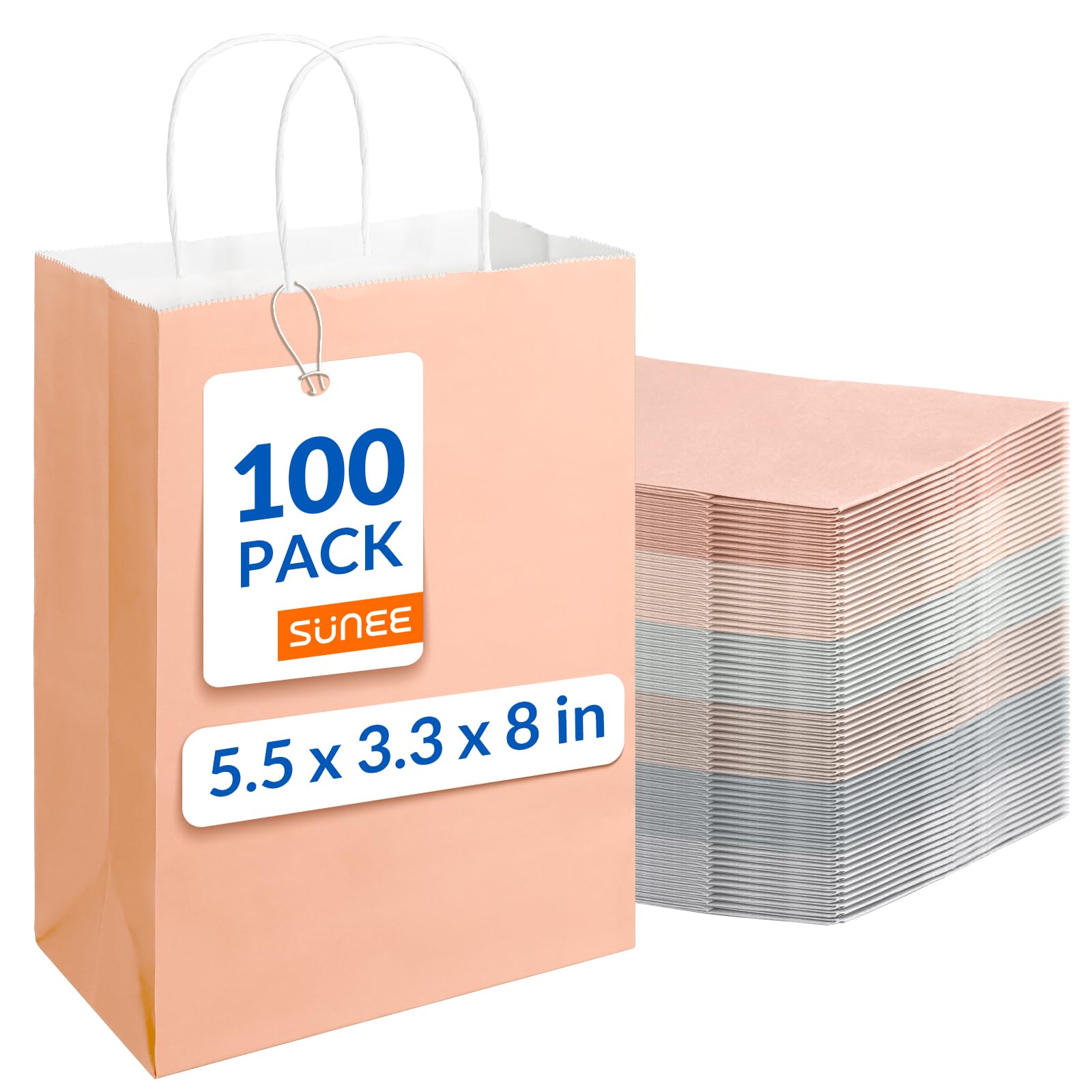 SUNEE Gift Bags with Handles 5.5x3.3x8, 100 Pcs Small Paper Gift Bags Bulk, 6 Pastel Color for Wedding, Birthday, Party Supplies and Celebrations