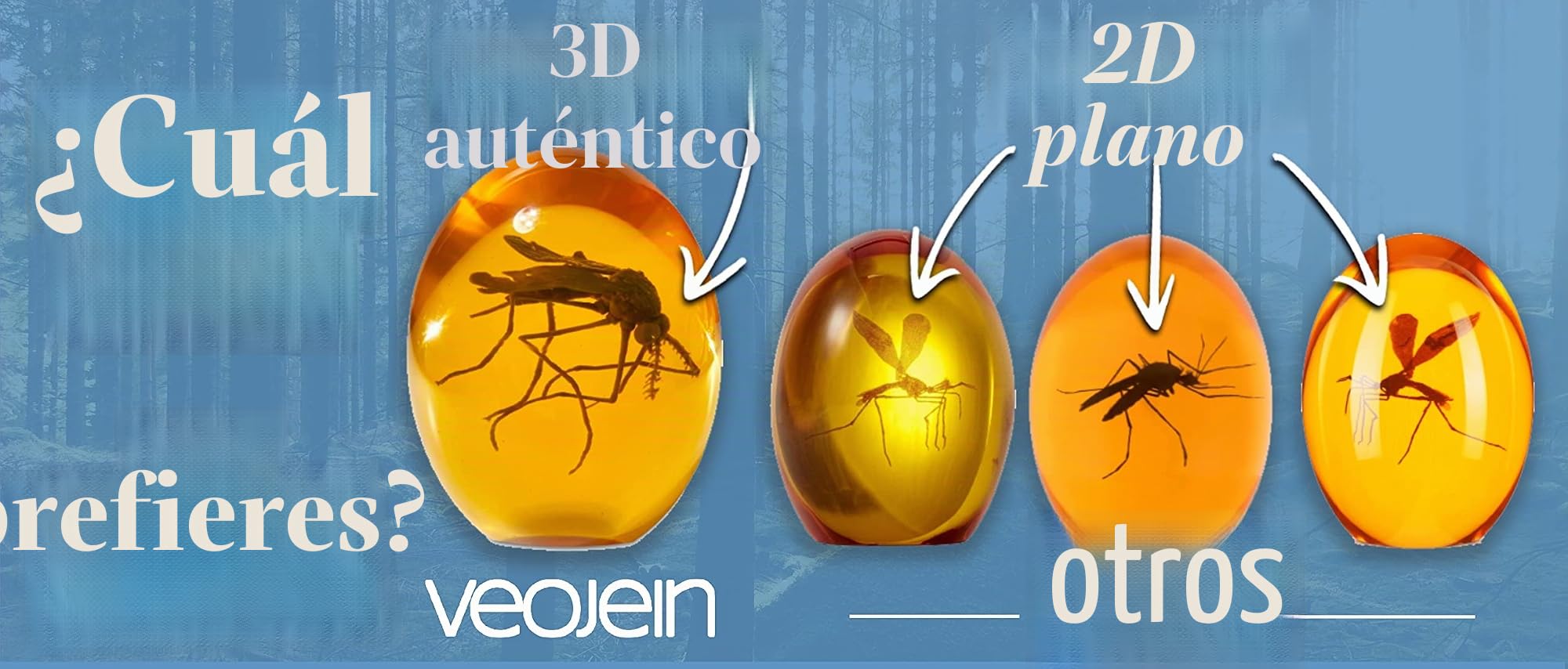 VEOJEIN Mosquito jurásico 3D – Mosquito en ámbar – Jurásico Realista Coleccionable – Pisapapeles de Resina de Fondo Plano – ADN de Dinosaurio