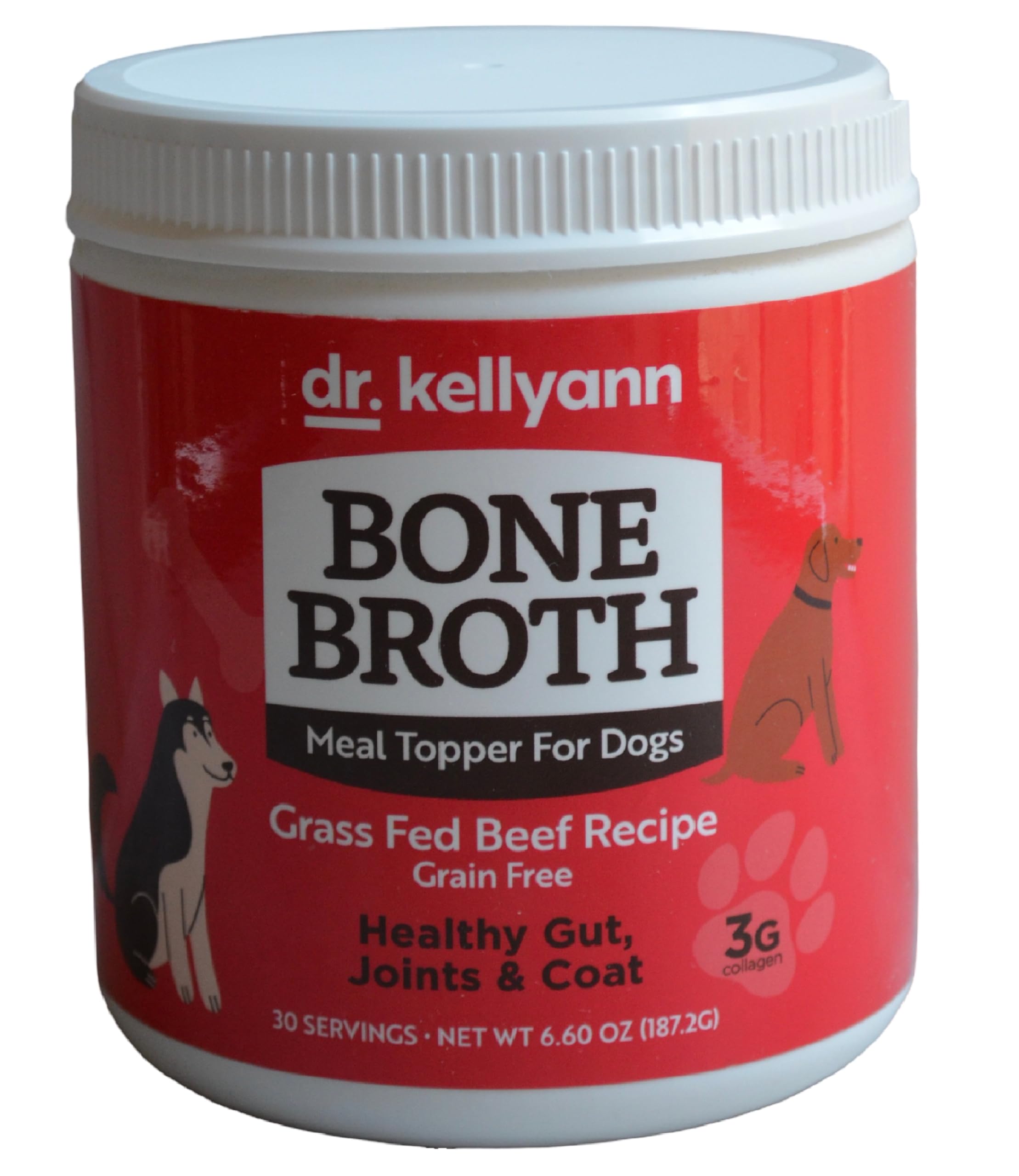 Dr. Kellyann Bone Broth Meal Topper for Dogs | Grass-Fed Beef Recipe | 3g Collagen | Supports Healthy Digestion & Joints | Shiny Coat | Grain Free | 6.60 oz