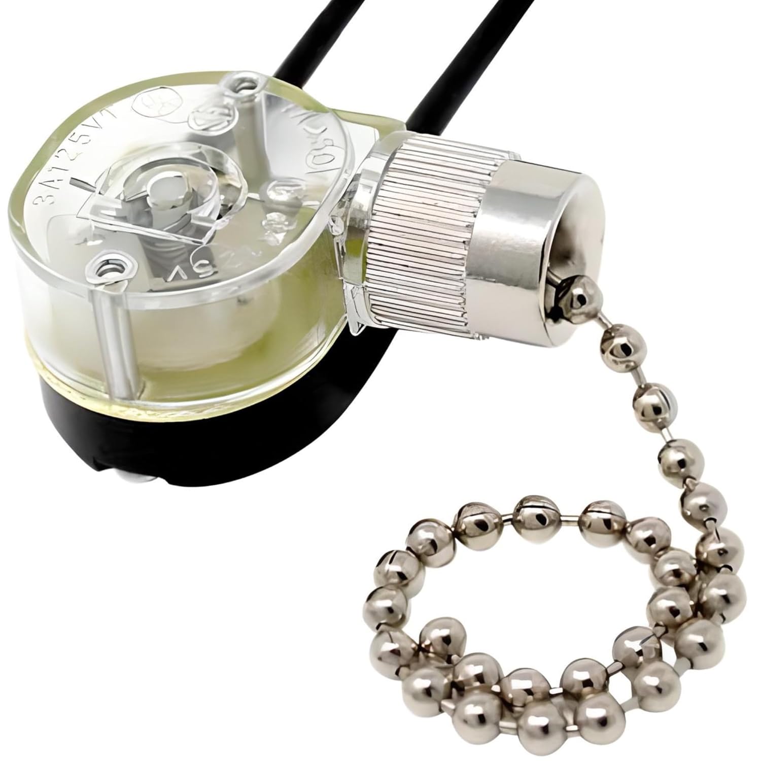 ZE-109 E89885 2 Wire Pull Light Switch Replacement Repair Kit On-Off 1 Circuit 1 Position Single Pole Single Through SPST 6A125VAC 3A250VAC for Ceiling Fans, Wall Sconces, Floor Table Lamps - Nickel