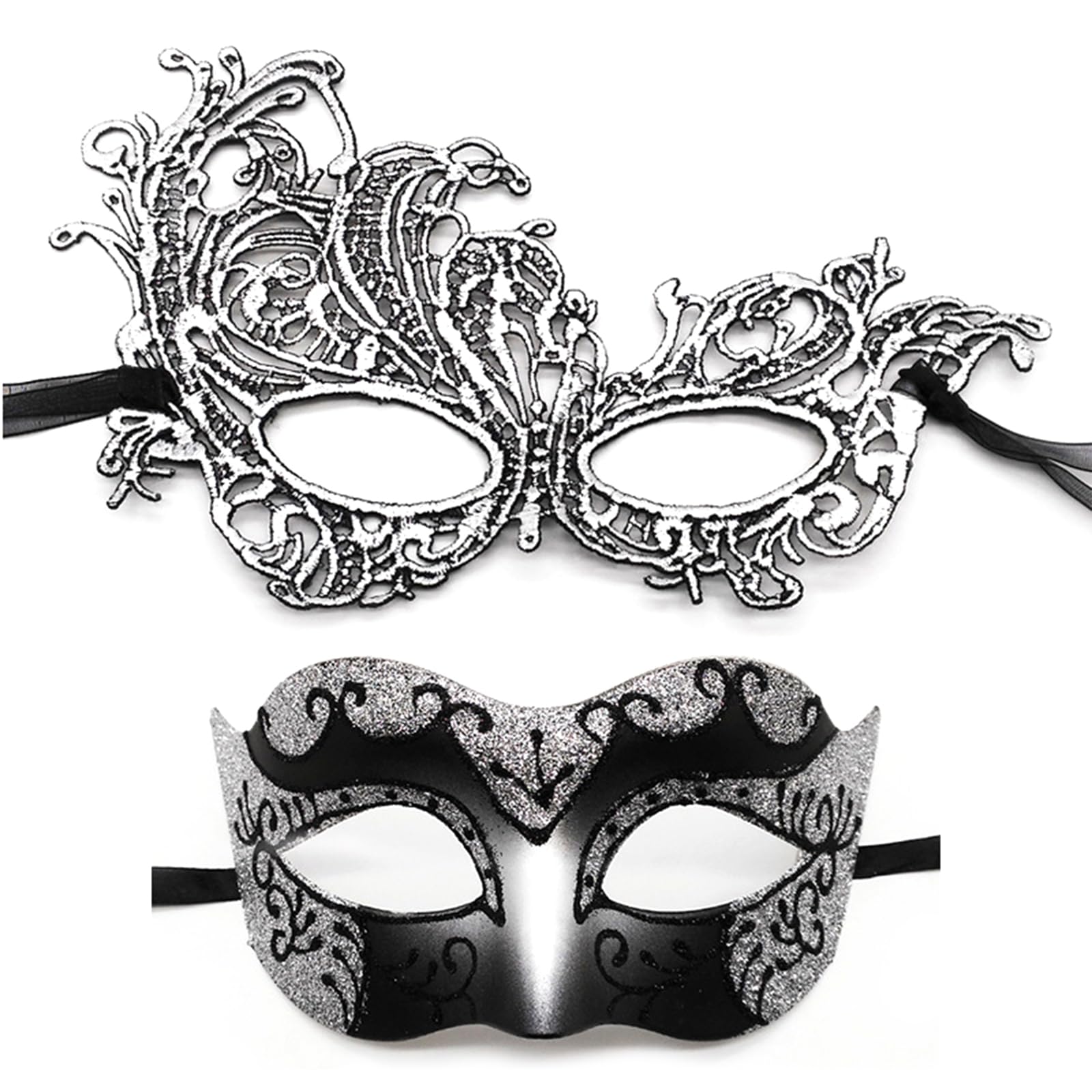 2 Pcs Masquerade Mask for Couple Venetian Mask for Halloween Lace Masque Costume Eyemask Party Prom Ball Mardi Gras