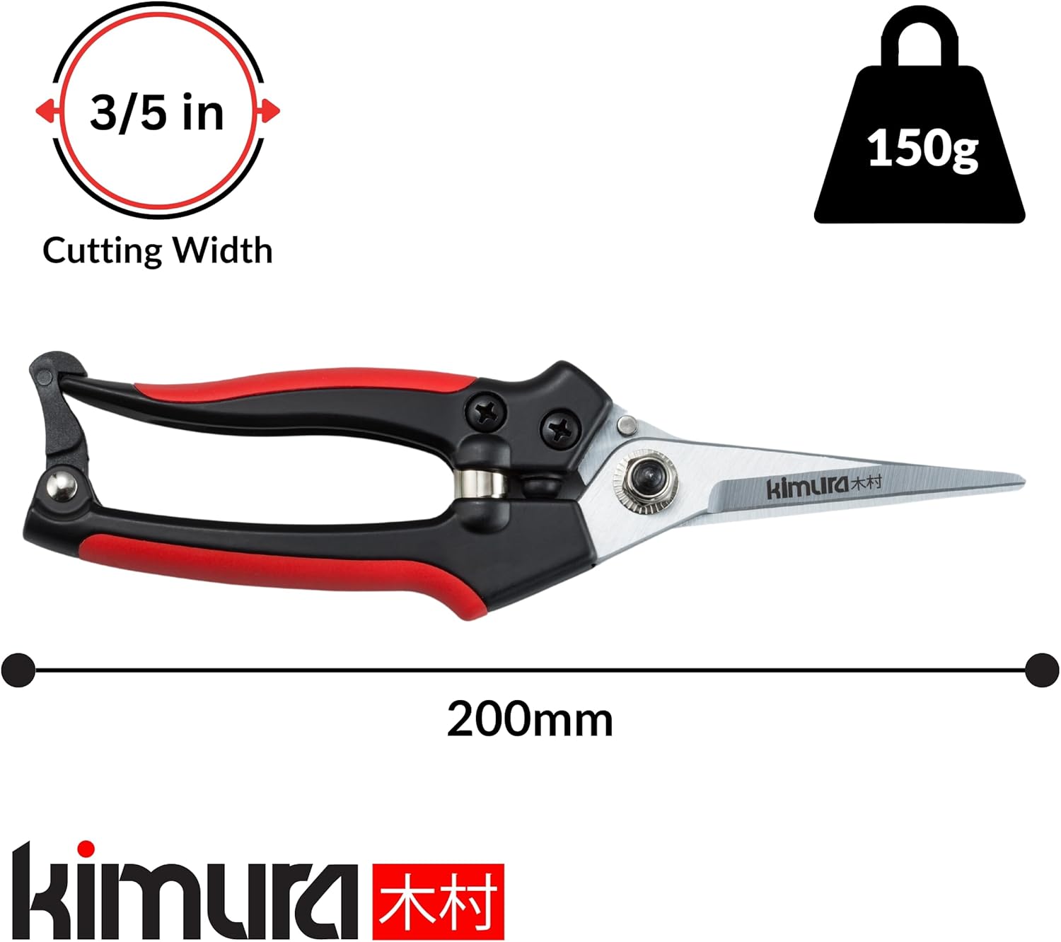 Kimura® 8" Pro Pruning Scissors, Premium Japanese SK5 Hi-Carbon Steel Blades, Non-Slip Vinyl Coated Handles, Lightweight & Ergonomic, Multi-Tasking Pruning Shears, Garden Snips, Precision Clippers - Image 3