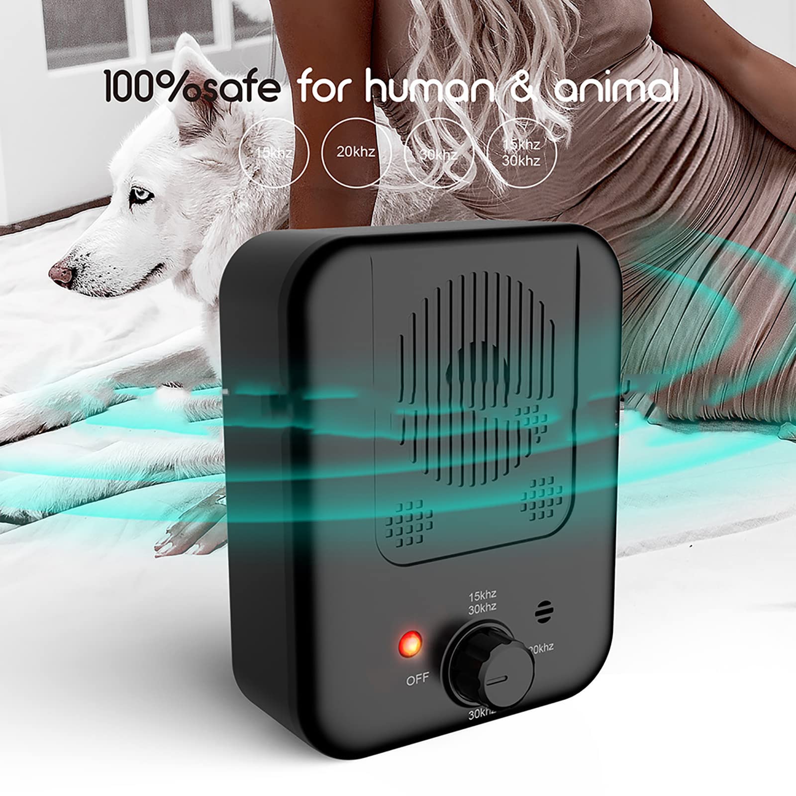 Dispositif anti-aboiements avec sensibilité et fréquence réglables - Contrôle des aboiements soniques pour chiens - Convient pour l'intérieur et l'extérieur