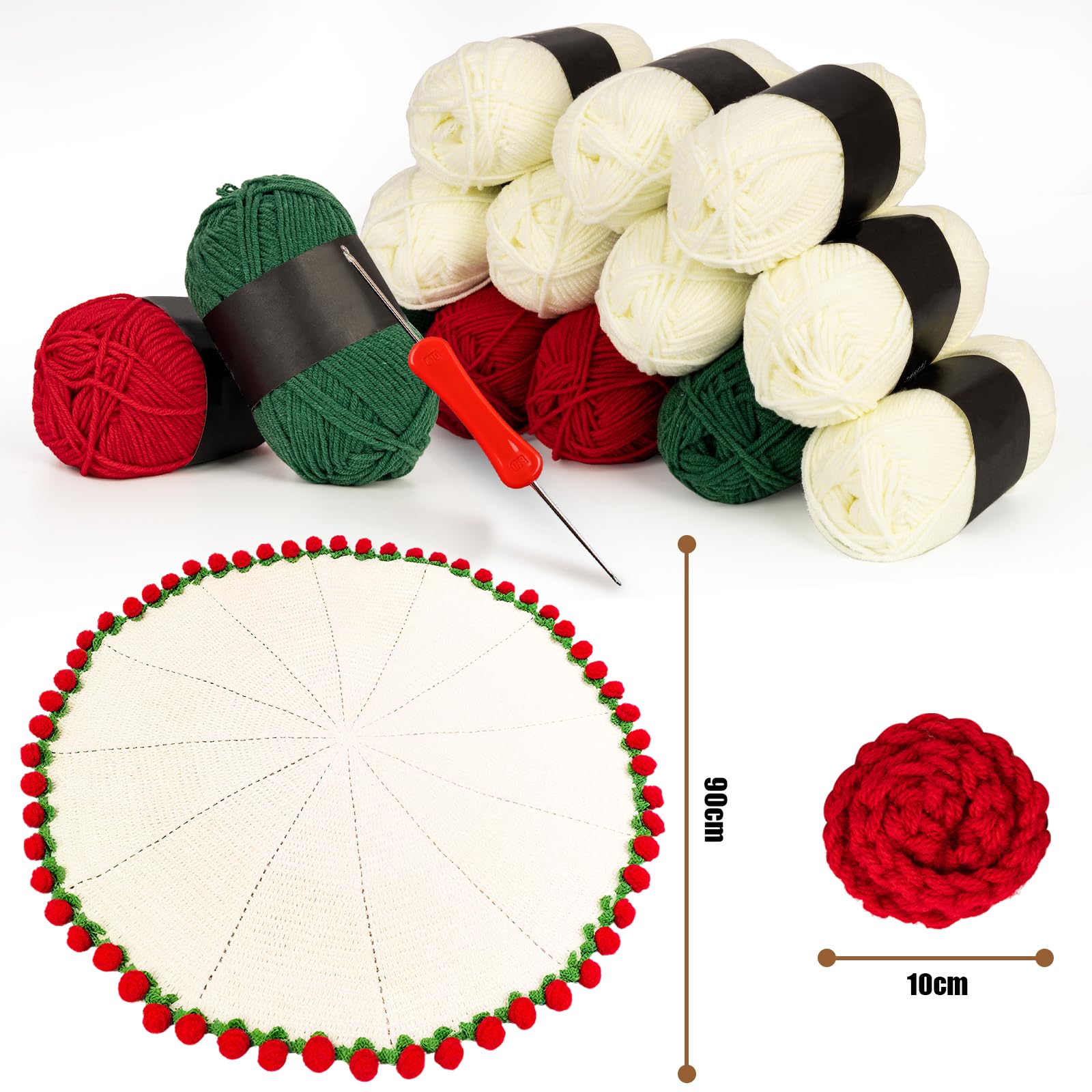 Xisakaca Blumendecken-Set für Anfänger, handgefertigtes Rosenstrauß-Häkelgarn, Zubehör, Strickset für Erwachsene für DIY-Frauen (dunkelrot, Materialpaket 90 cm)