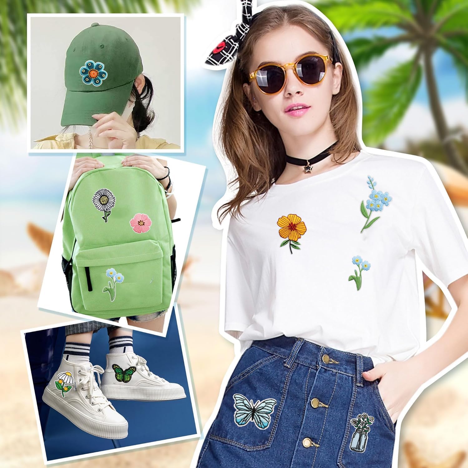 32 Pcs Flower Patches Iron on, Retro Floral Iron on Patches Sew On/Iron On Repair Applique Funny Cute Embroidered Patches for T-Shirt, Jackets, Jeans, Vests, Hats, Backpacks