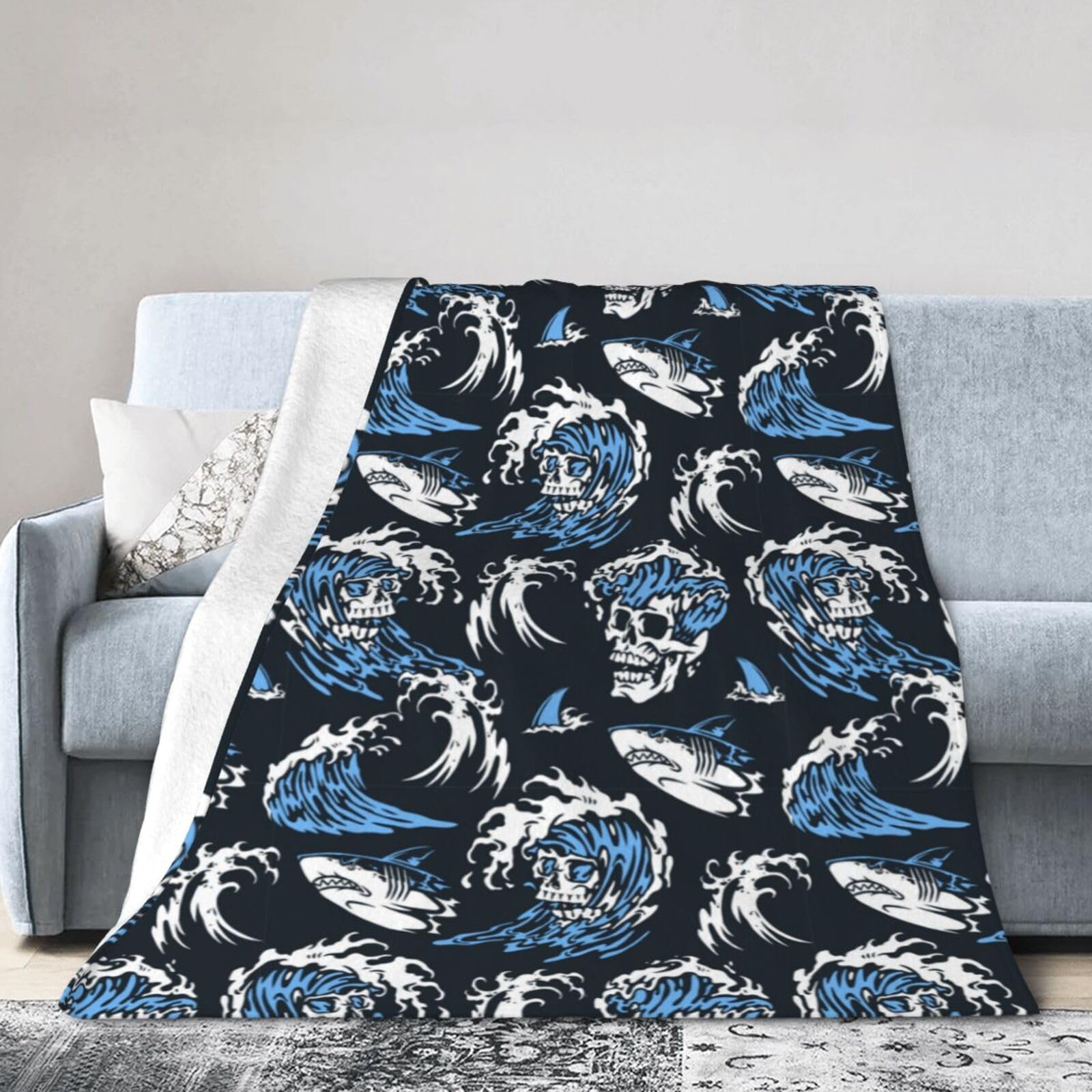 Noble Ren American-Style Marine Skeleton Ultra-Soft Micro Fleece Blanket Winter Warm Soft Lannel Fleece Throw Blanket For Couch Sofa Bed 50"X40"