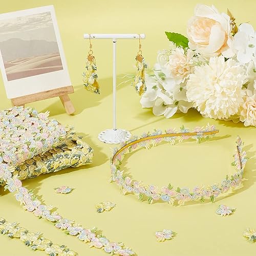 Miniatura 8 de PH PandaHall Cinta de poliéster con borde de encaje floral de 5 yardas, adorno bordado para apliques de boda, costura artesanal, tapicería, cortina