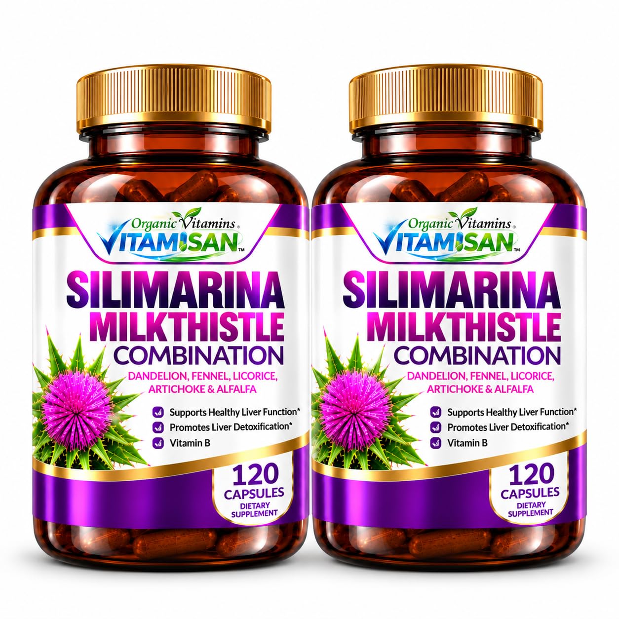 VITAMISAN Milk Thistle silimarina with Dandelion, Fennel. Licorice, Artichoke Alfalfa Detox & Cleansing Formula Support Liver 120 Capsules — Amazon image 8