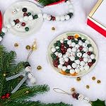 180 Pieces Christmas Snowman Wooden Beads, Winter Wooden Bead Buffalo Plaid Christmas Natural Wood Beads with Twine and Ribbon, Suitable DIY Crafts Making, and Christmas Party Decorations
