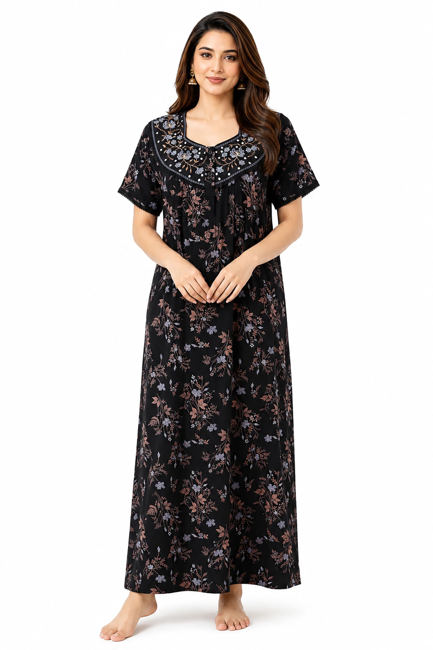 Nighty| Nighty for Women Stylish| Alpine Nighty for Women| Maxi Style| Night Gown for Women Stylish| Soft Alpine Cotton Blend| Exquisite Embroidery| Comfortable Lounge Wear|-picture-40