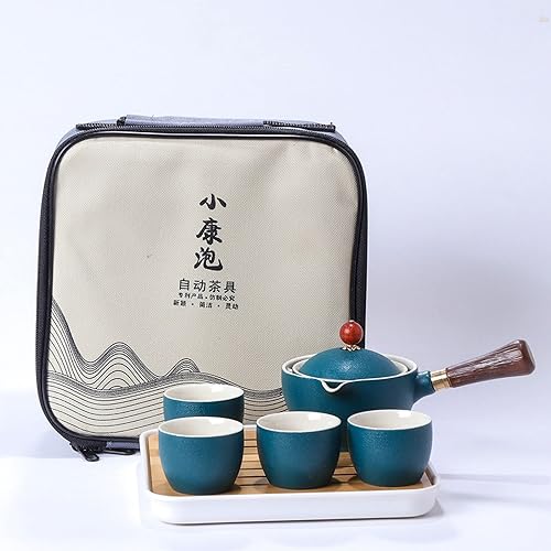 Miniatura 18 de Juego de té de viaje portátil de cerámica, juego de té chino de kungfu con tetera de rotación 360 e infusor, 4 tazas de té, bandeja de té y bolsa