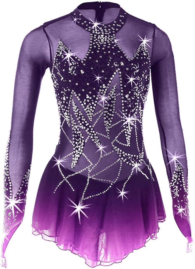 Kids Figure Skating Competition Dress Rhythmic Gymnastics Leotard Activewear Girls hinestone Ice Skating Costumes