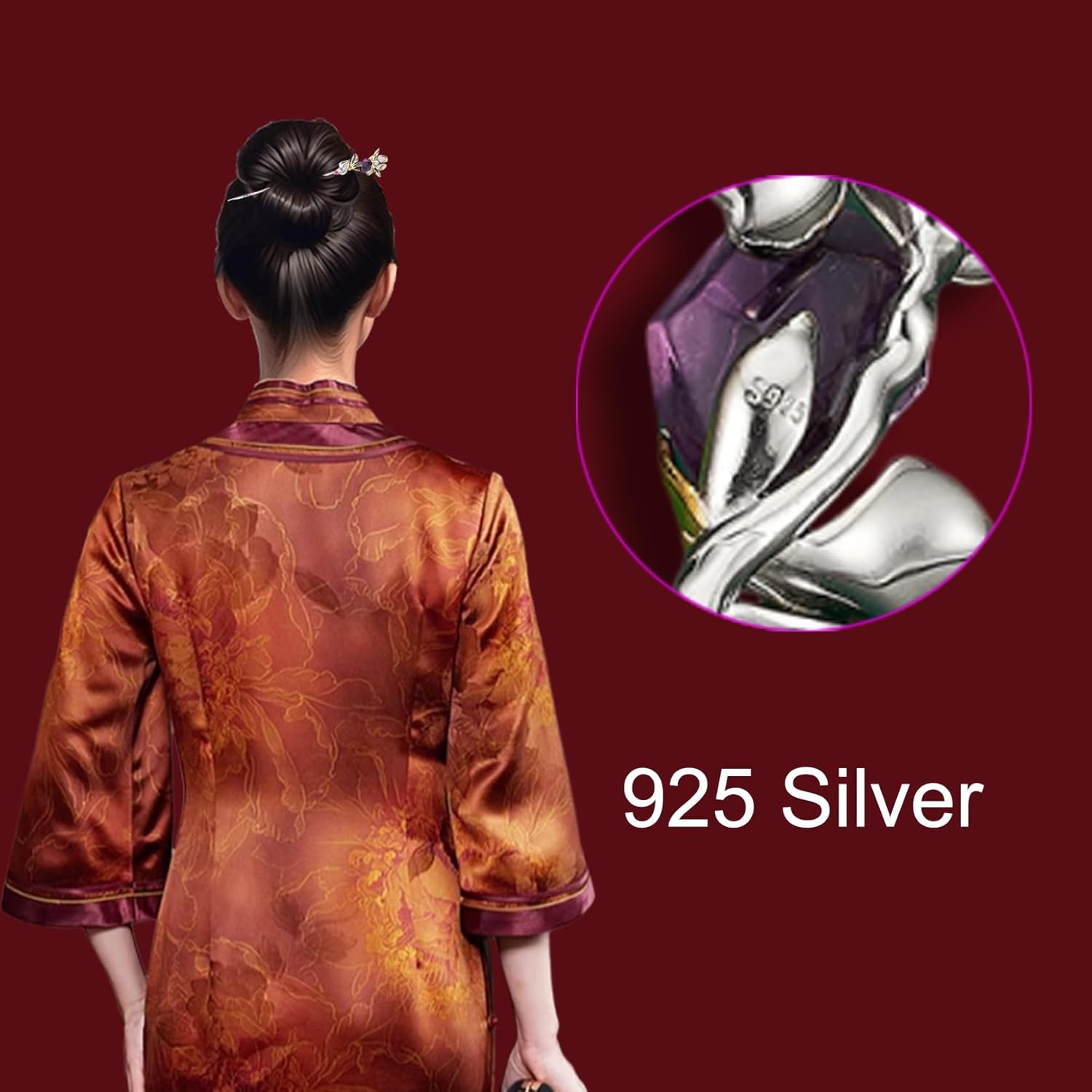 925 Silver Hairpin Flower Elegant Hair Accessory 773 onesize