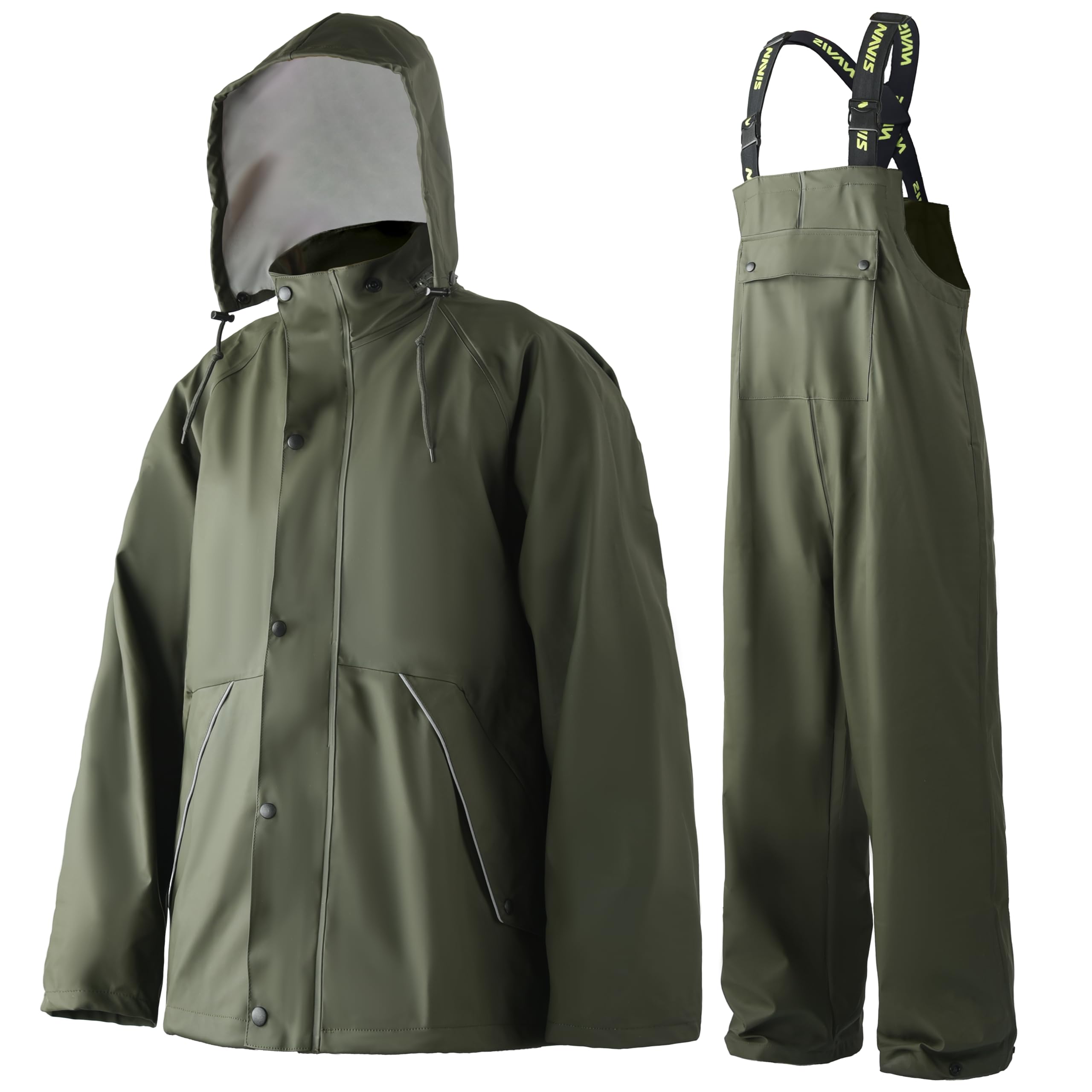 Herren Regenanzug Wasserdicht – Robust PU-Material mit Kapuze & Latzhose, Heavy-Duty Schutz für Arbeit, Bau, Angeln & Outdoor WS-005