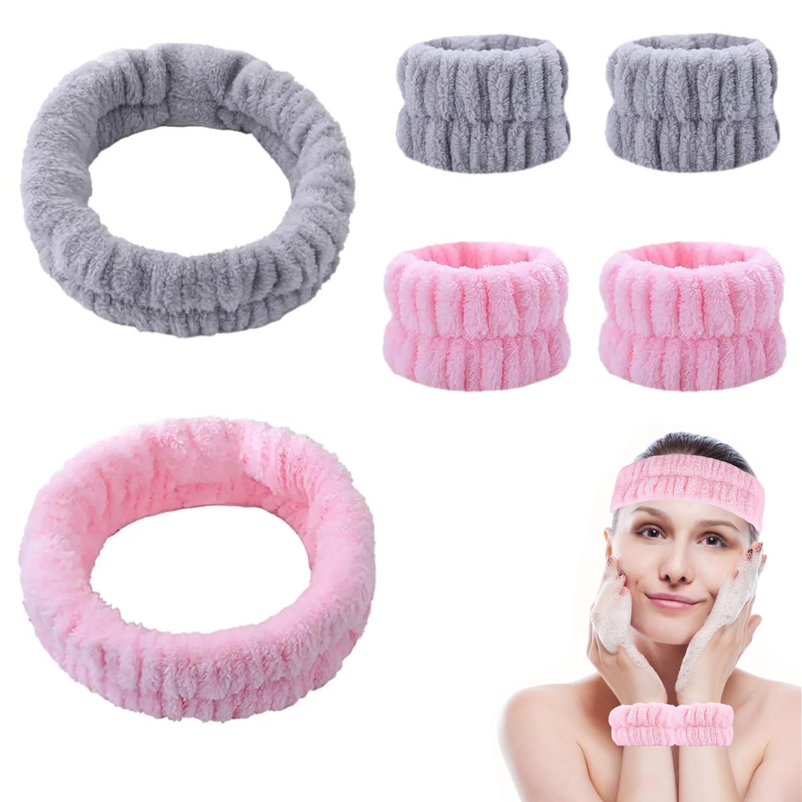 Fascia per Capelli da Donna,6 Pezzi Fascia Capelli per Trucco,Polso per Spa Elastico,Braccialetti Assorbenti,Adatto per Lavaggio Viso, Trucco, Doccia, Terme, Massaggi ect
