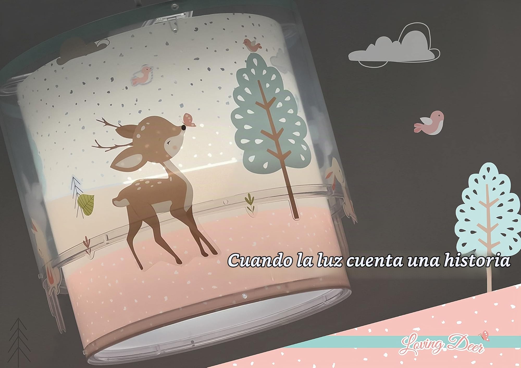 Dalber Lámpara Infantil De Techo Colgante Loving Deer Ciervo animales Rosa (61272), lámparas infantiles