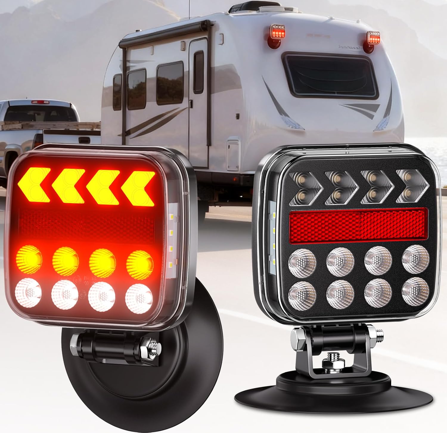 Ehaho Wireless Magnetic Trailer Lights Kit - IP67 Waterproof LED Tow Lights, 9Hr Battery, Turn/Brake/Reverse for RV Boat Truck Towing
