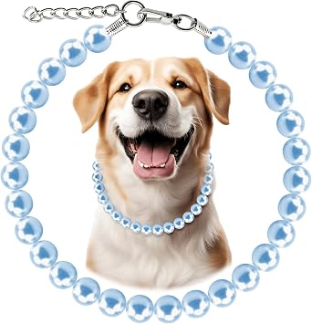 Chunky Pearl Dog Necklace Beads 19mm with Strong Stainless Steel Wire Rope, Elegant Adjustable Pearl Collar Jewellery Accessories for Large Dogs