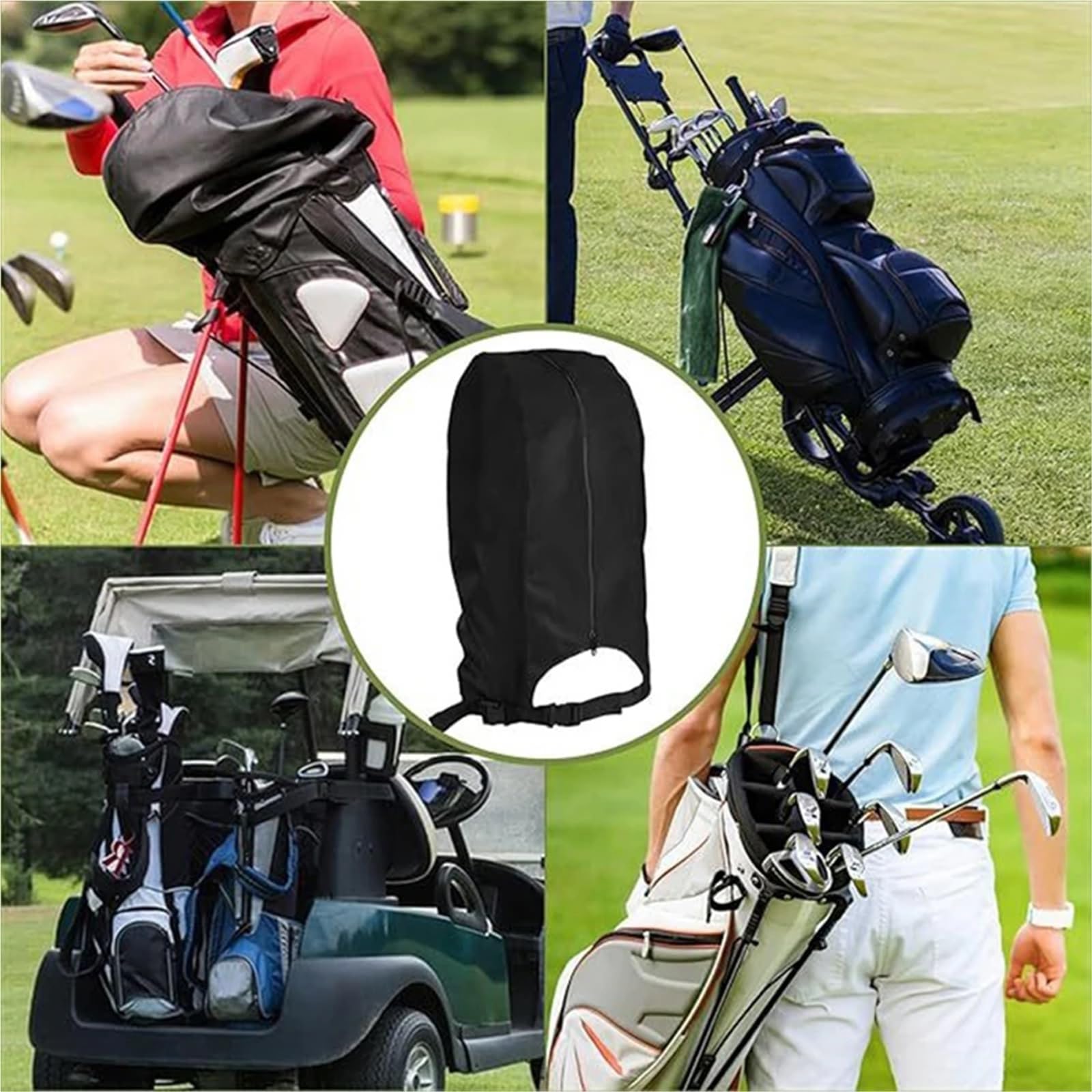 Funda para Bolsa De Golf Bolsa de Golf Cubierta Lluvia Tela Oxford Impermeable a Prueba Polvo Protector Negro