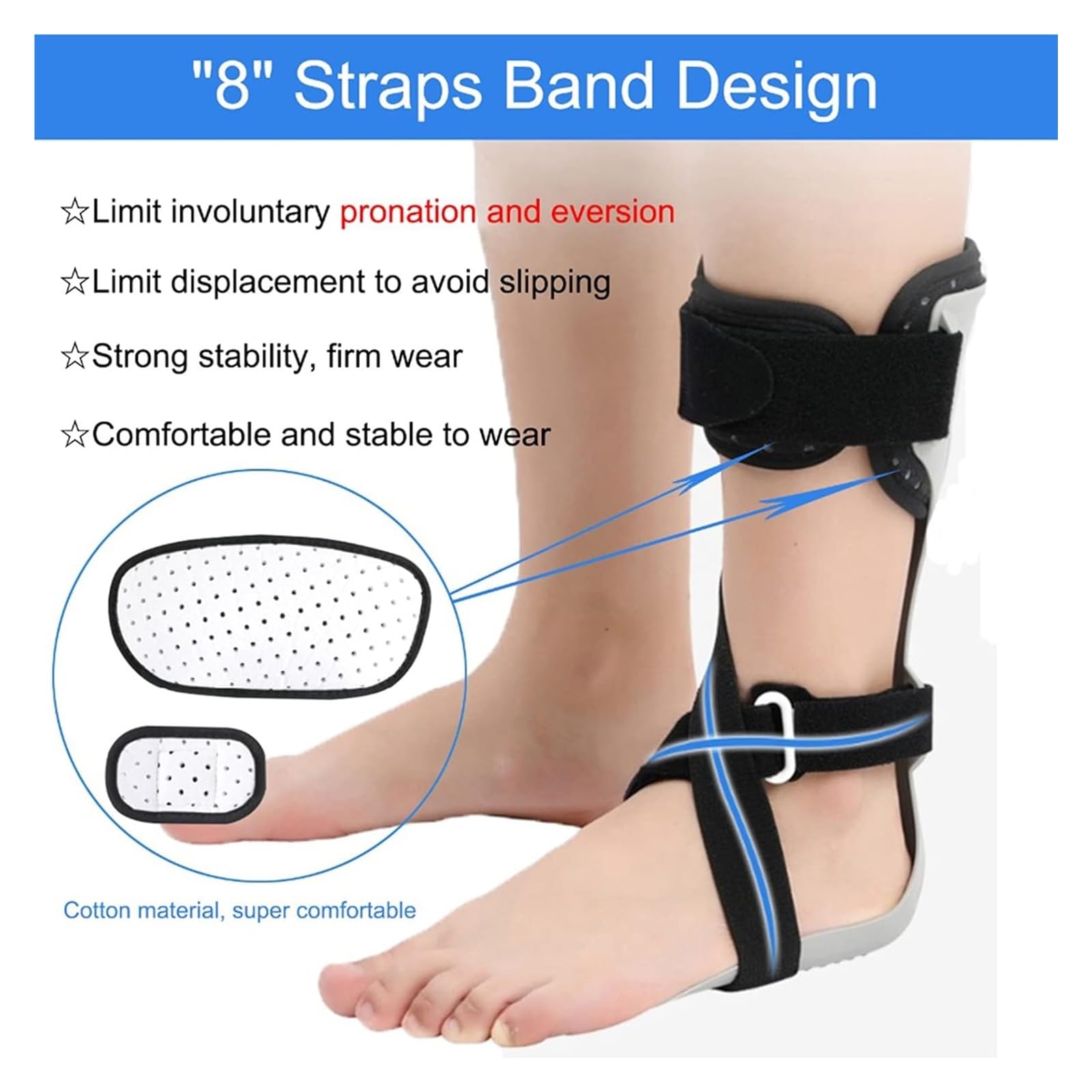 Soporte de pie ajustable para soporte para caminar, ortesis de tobillo AFO ligera para corrección de varo y alivio de la fascitis plantar, asistencia estable para la marcha
