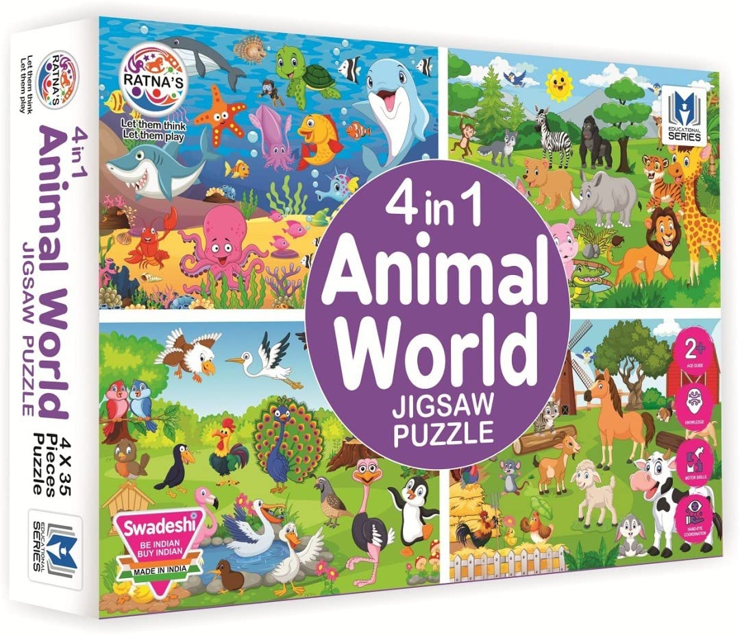 Game Phactory 4 in 1 Animal World Jigsaw Puzzle for Kids - 35 Pieces Each (B0B1JJYYZF) Amazon Price History, Amazon Price Tracker
