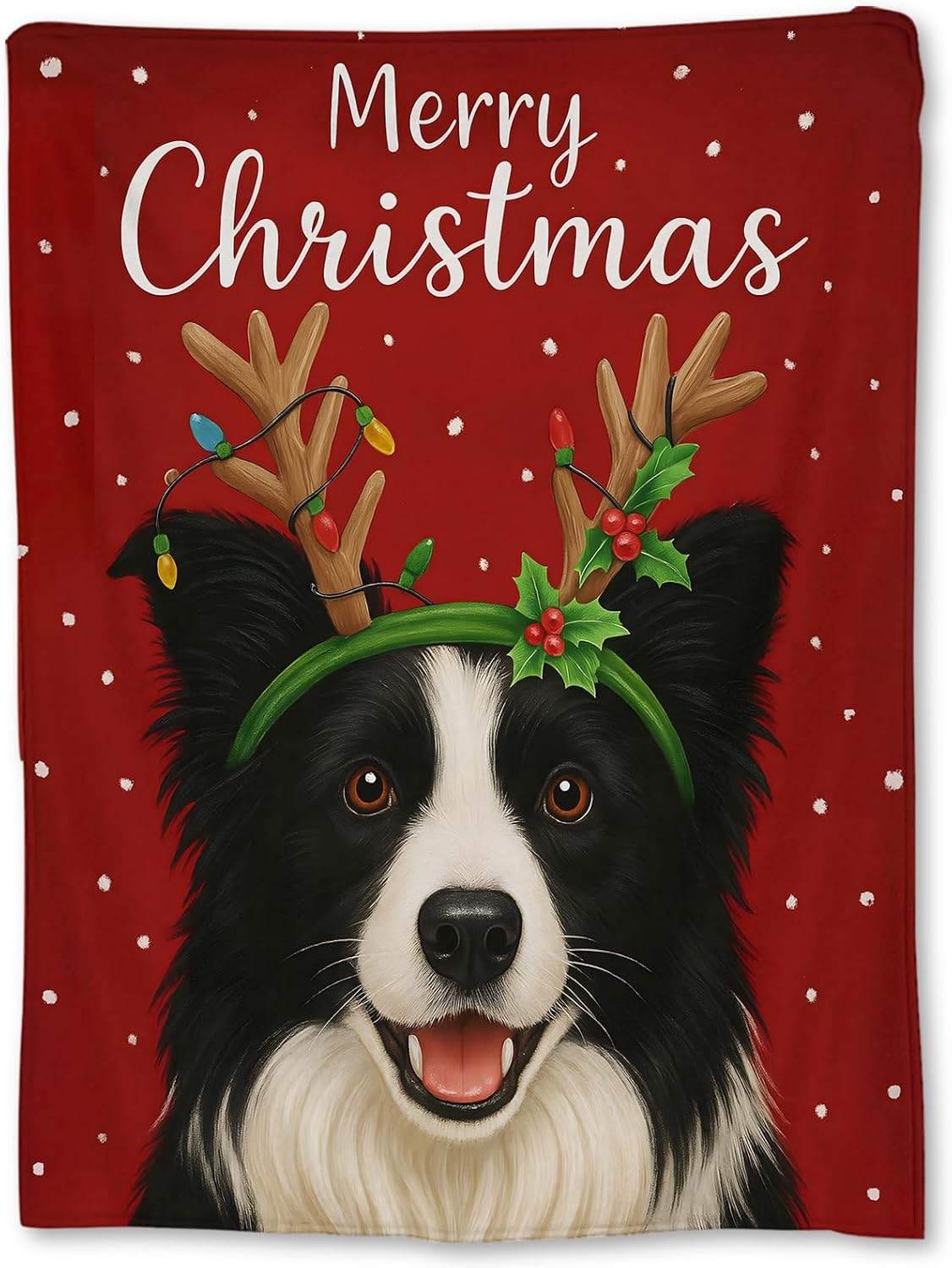 Christmas Border Collie Blanket, Soft Lightweight Flannel Cute Dog Holiday Throw Blanket for Couch, Bed, Travel & Home Decor Gifts, Cozy Warm Blankets for Women Girls Adults Kids 60×50 in