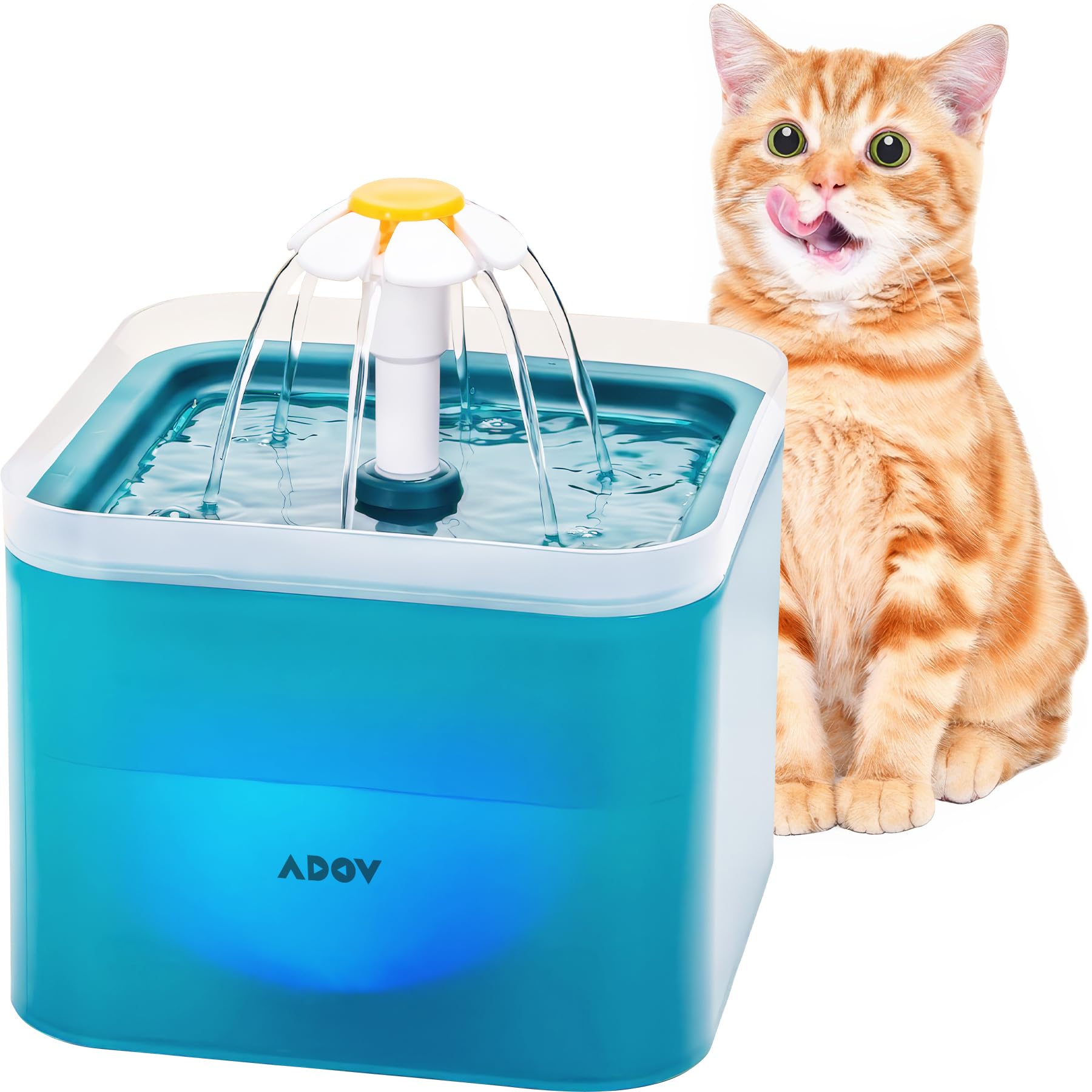 Cat Water Fountain for Drinking 2L Automatic Pet Water Dispenser with LED Water Level Window
