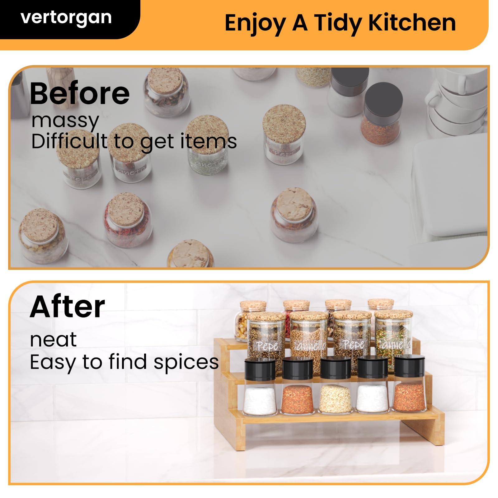 Snapklik.com : Spice Rack,3 Tier Bamboo Cabinet Organizer For ...