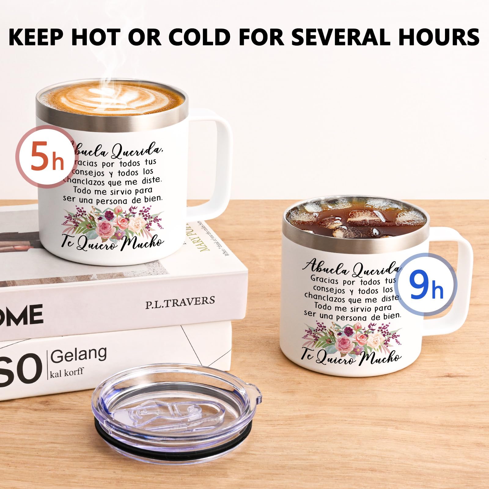 Lifecapido Regalos para la abuela, Regalos Para El Dia De La Madre, Regalo De Cumpleaños para Madre, La abuela Querida Stainless Steel Coffee Mug, Regalos para Mujer in Mother's Day (14oz White)