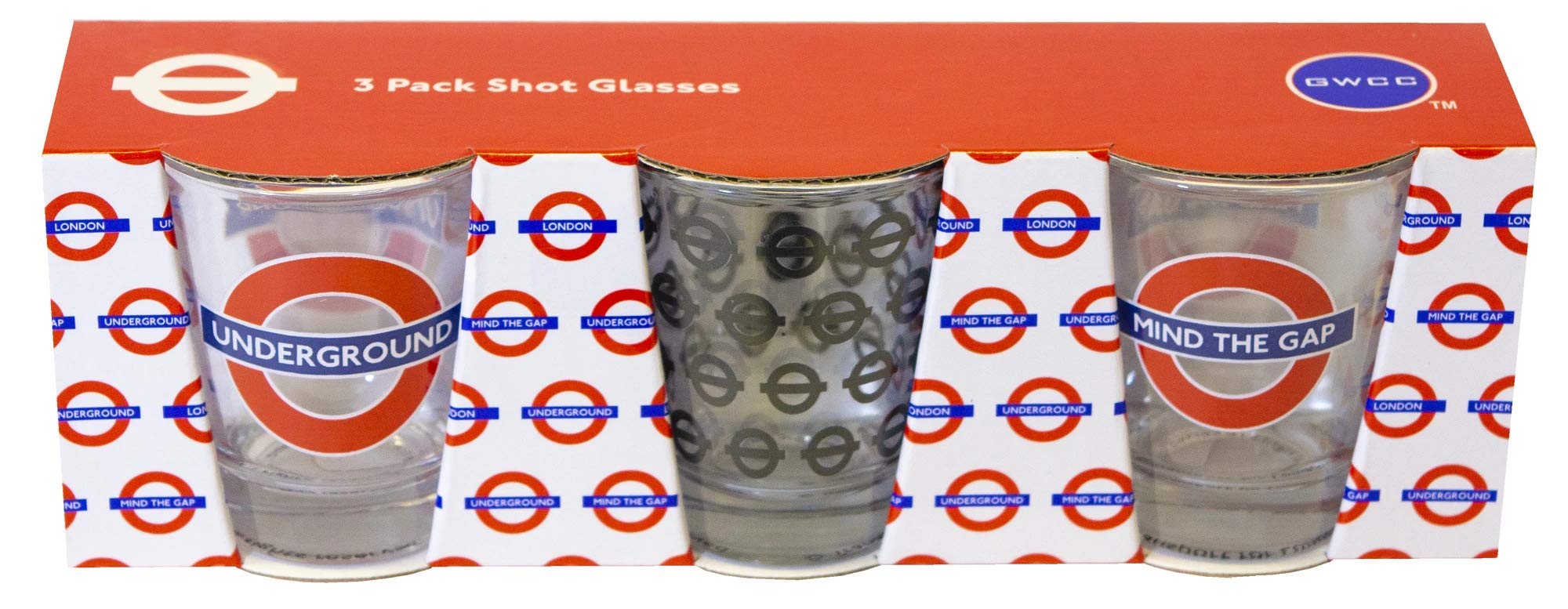 Gwcc Transparent/Green Licensed Tfl Underground, Mind The Gap, Set Of 3 Shot Glasses
