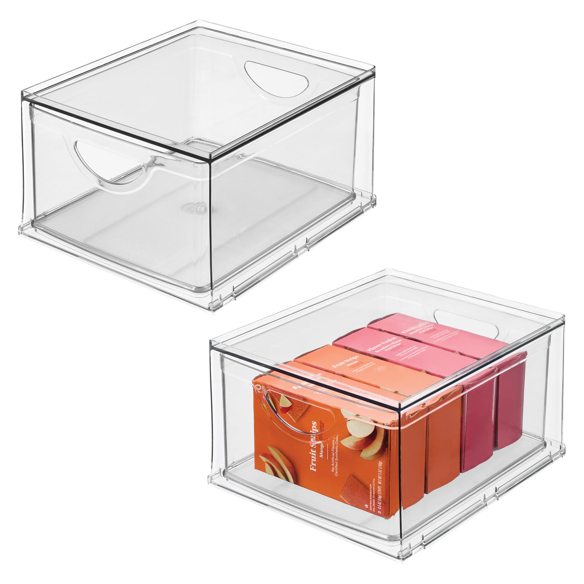 iDesign Stackable Storage Drawer for Fridge, Pantry, or Under Sinks, Set of 2, Clear, Made in USA