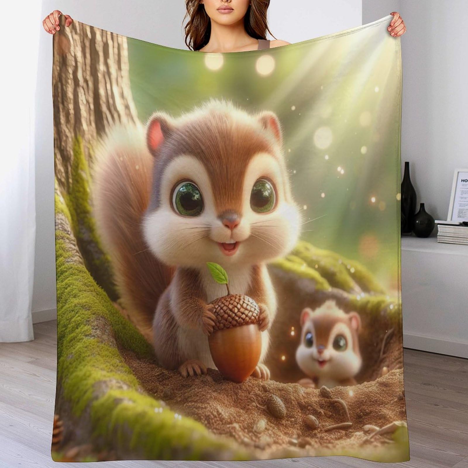 Couverture polaire en flannel douce écureuil pour réchauffer les frileux sur le lit