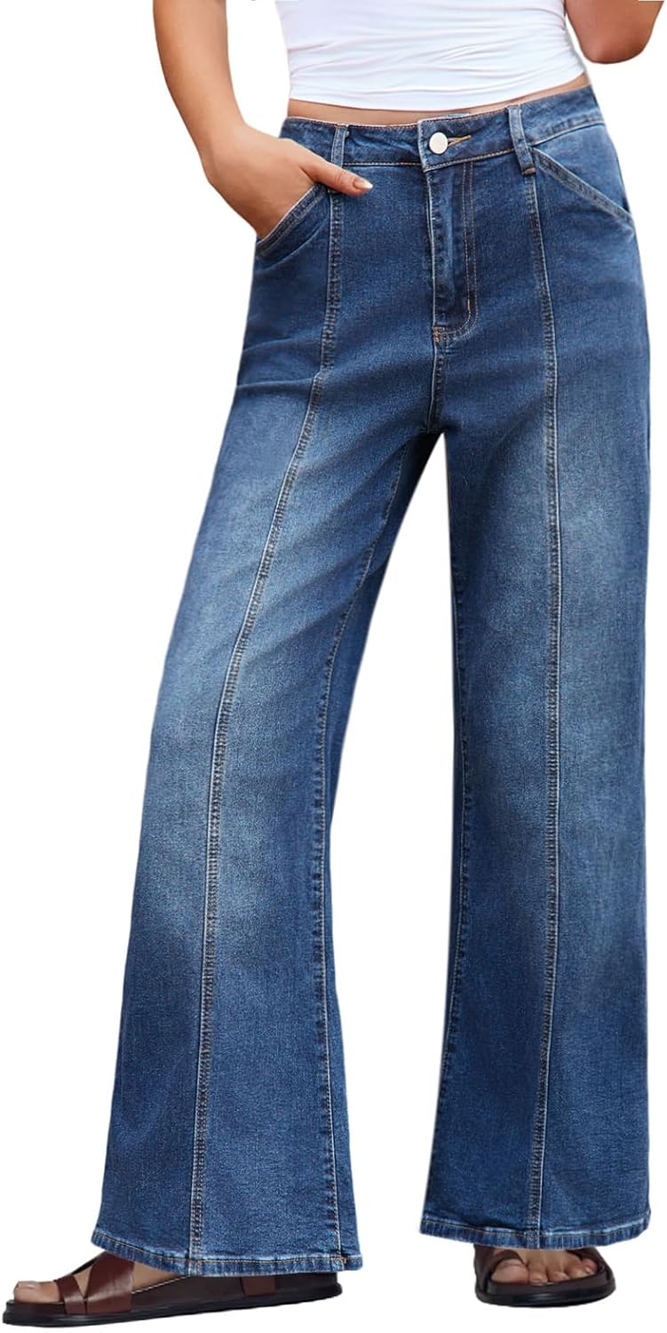 PEIHOT High Waisted Wide Leg Jeans for Women Trendy Stretchy Baggy High Rise Denim Pants Casual
