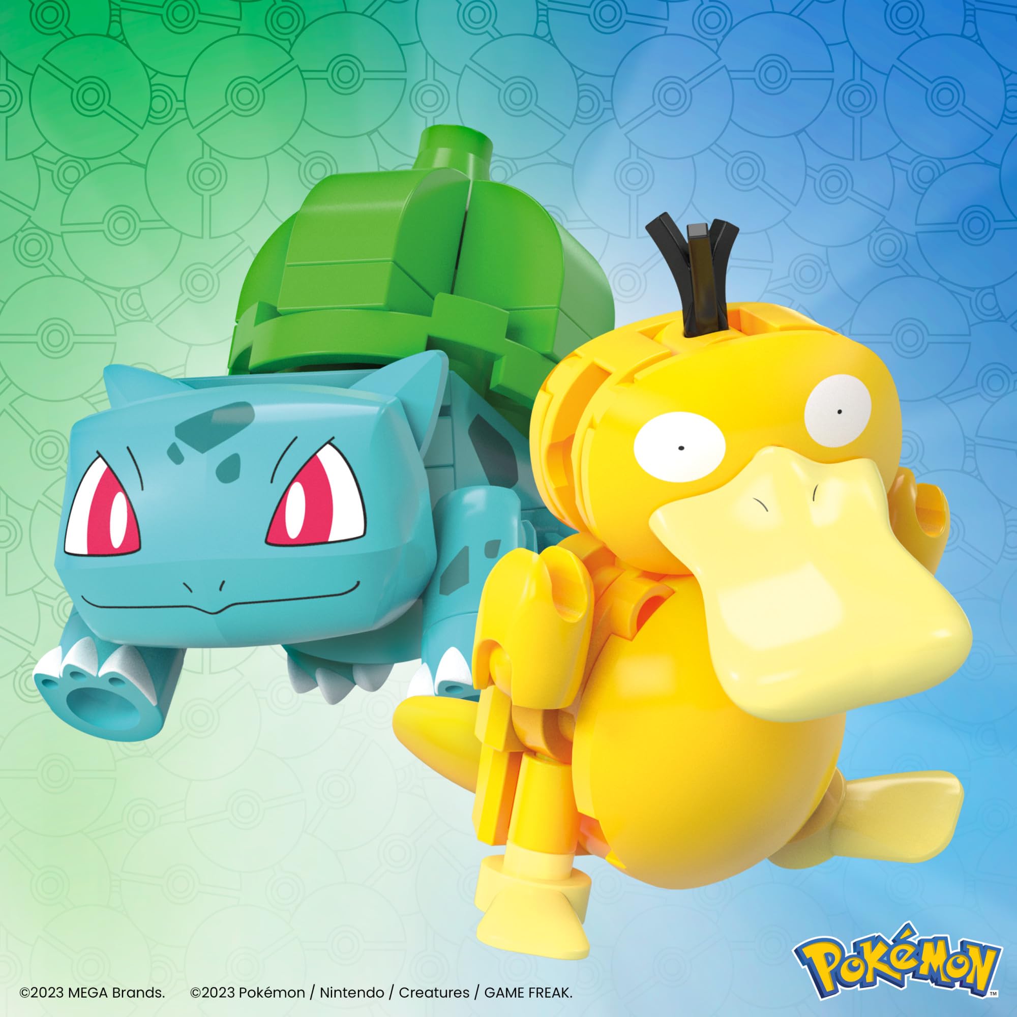 MEGA Pokémon - Set Poké Balls con Bulbasaur e Psyduck, Set da Costruire con 63 Pezzi, Apri Le Poké Balls e costruisci i 2 Personaggi Pokémon Inclusi, Giocattolo per Bambini, 6+ Anni, HXP14