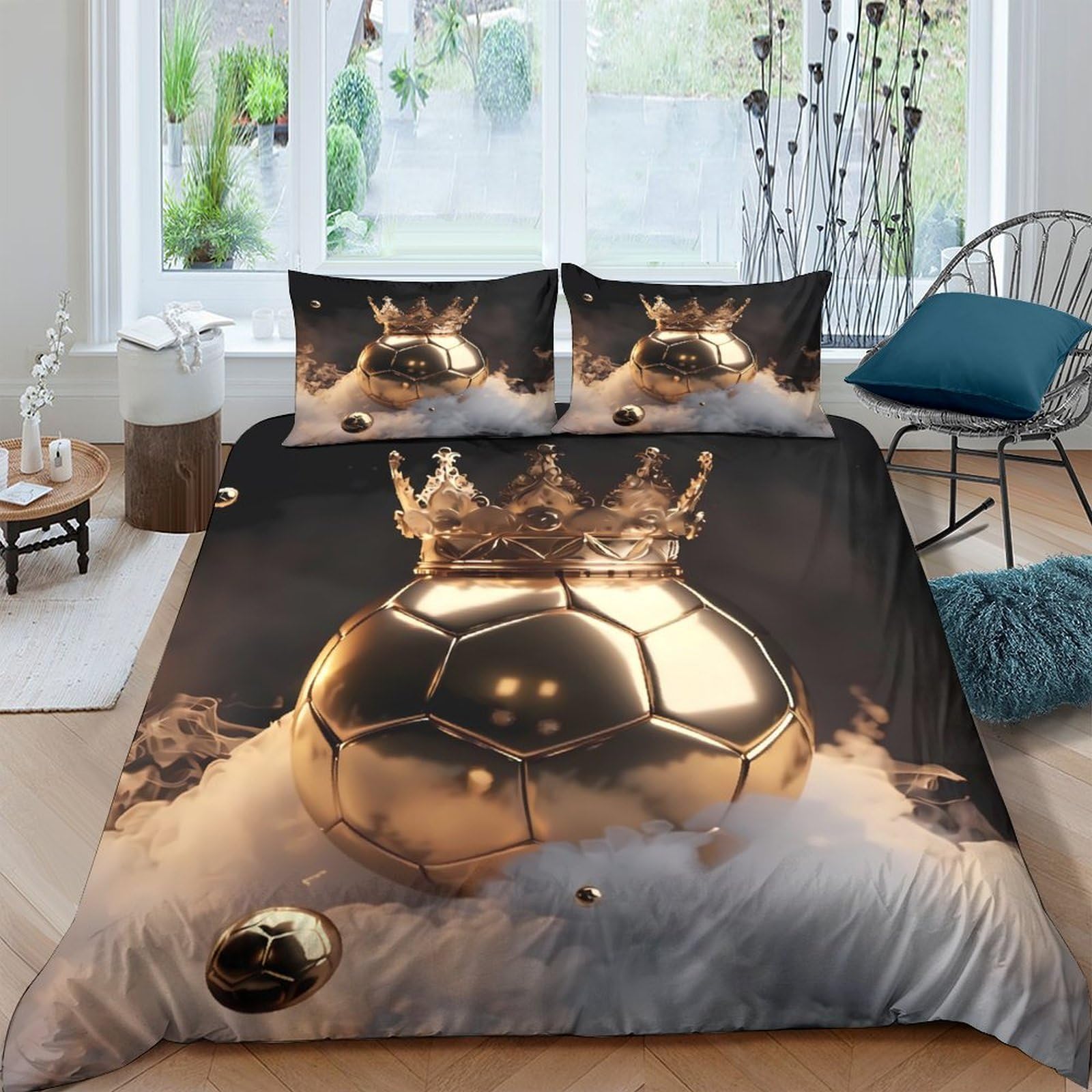 Ctjqhvkz Style-9 3D Printed Golden Crown Football Fitted Sheet Microfiber Soft Bed Cover For Bedroom Dorm Mattress Protection Decor Single（135X200cm）