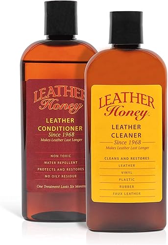 Leather Honey Kit completo de cuidado de cuero que incluye limpiador de 8 onzas y acondicionador de 8 onzas para uso en ropa de cuero, muebles,