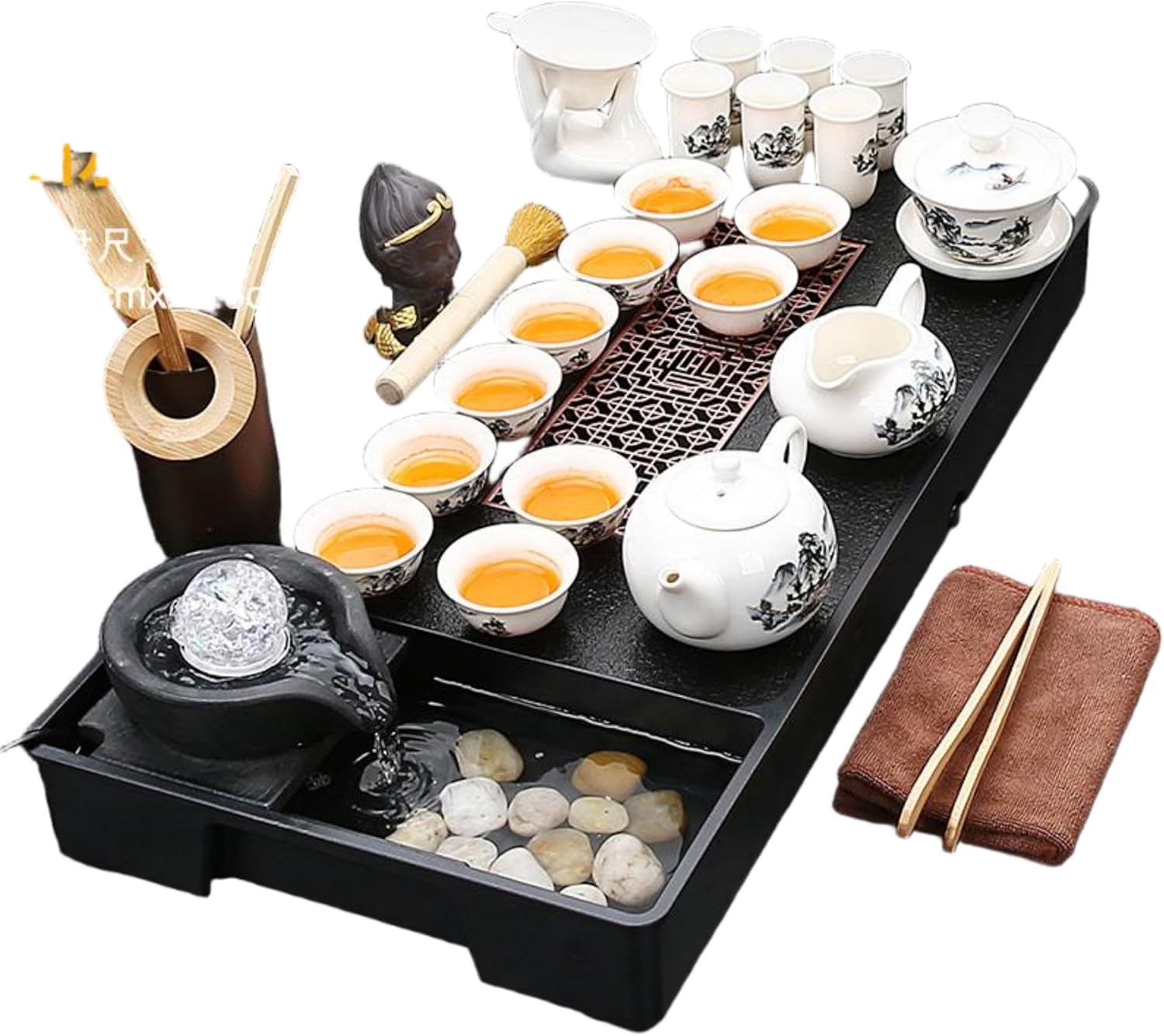 MOYEE 汝窑 Chinese Gongfu Tea Set,Home,Gifting and Office 套装流水茶盘 Chinese Gongfu Tea Tray 陶瓷茶壶整套茶杯高档家用喝茶中式茶海 A37