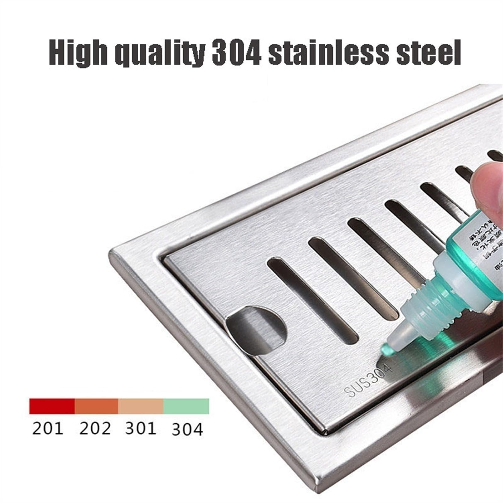 Professionelle rechteckige Duschrinne 10x40cm aus Edelstahl 304 mit Rost und herausnehmbarem Haarfänger, silberfarben, für Badezimmer und Nasszellen