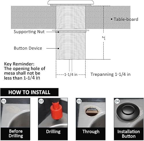 Miniatura 5 de Kit de interruptor de aire para eliminación de basura con botón de aire corto negro de acero inoxidable Briidea
