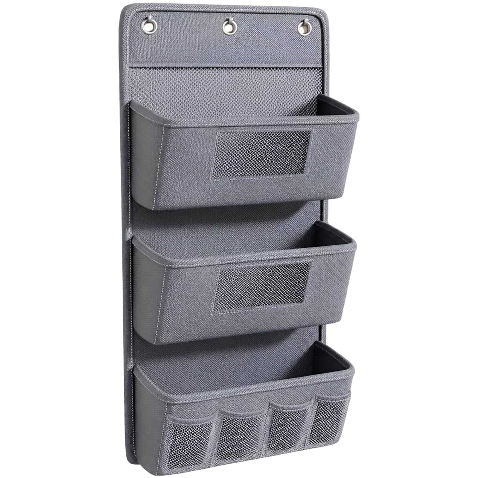 Über-der-Tür Stoff-Hängeorganizer, 3-stufiger Hängeaufbewahrungs-Organizer mit sichtbaren Mesh-Taschen und Seitenfächern für Bett, Wand, Schrank, Vorratskammer, Schlafzimmer, Grau