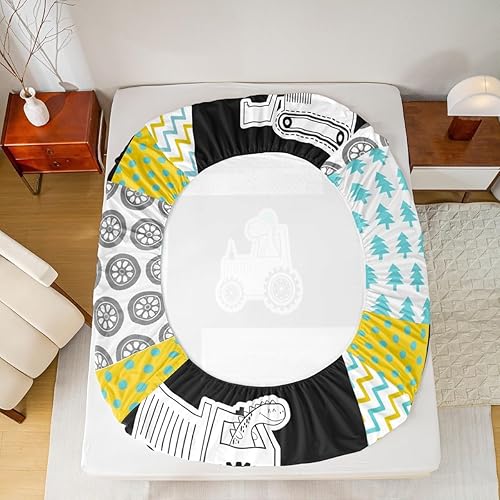 Miniatura 3 de Juego de ropa de cama para niños, diseño de caricaturas, excavadora, tractor, juego de ropa de cama para niños, camiones, cuadrícula, juego de