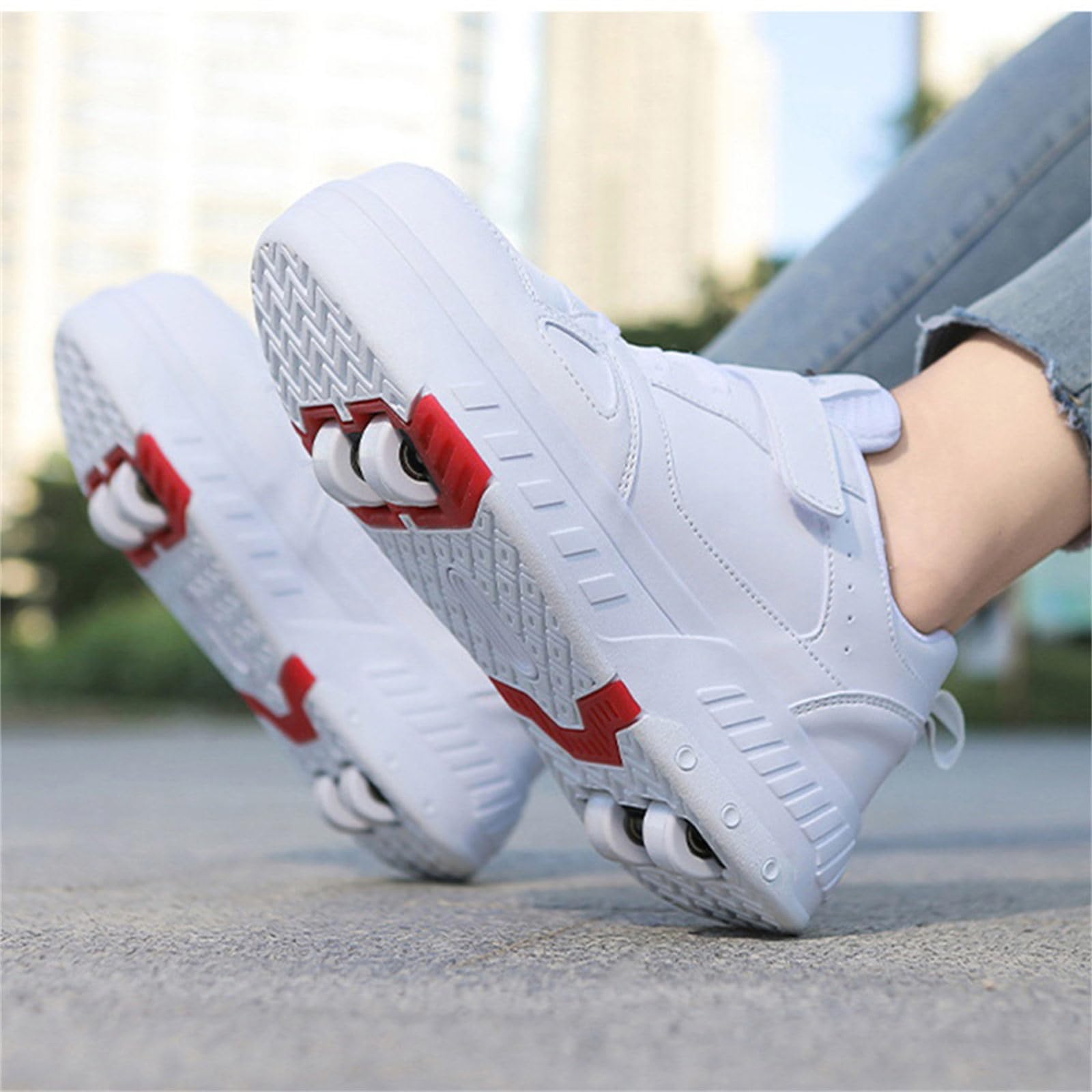 Mateju Chaussures à roulettes Fille Garçon Patins à roulettes Rétractable Enfant avec 4 Roulette, Multicolore 2 en 1 Chaussures de Skateboard Réglables Adolescents pour Femme Homme