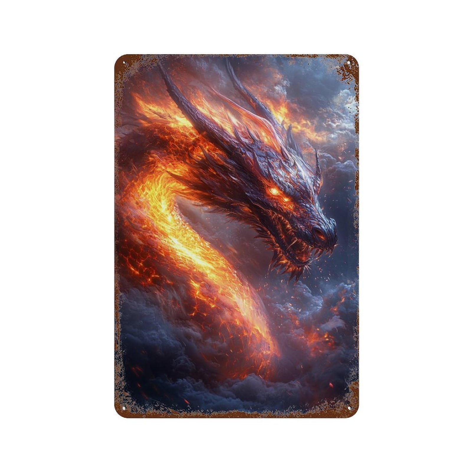 Fiery Dragon in Action Vintage Rust Metal Sign 11.8"x7.9", for Basement, Hobby Room And Garage Decor, Farmhouse Wall Decor