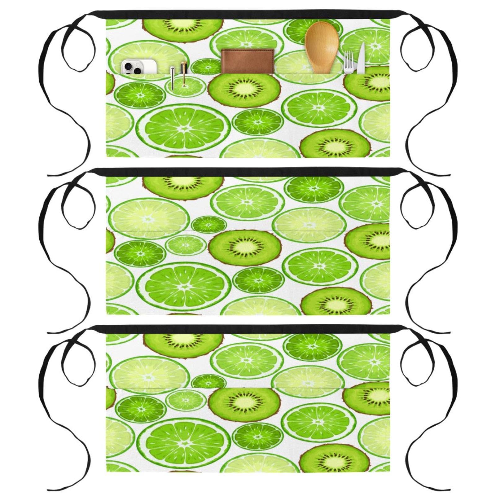Tablier court multicolore à tranches de fruits verts avec 3 poches - 8