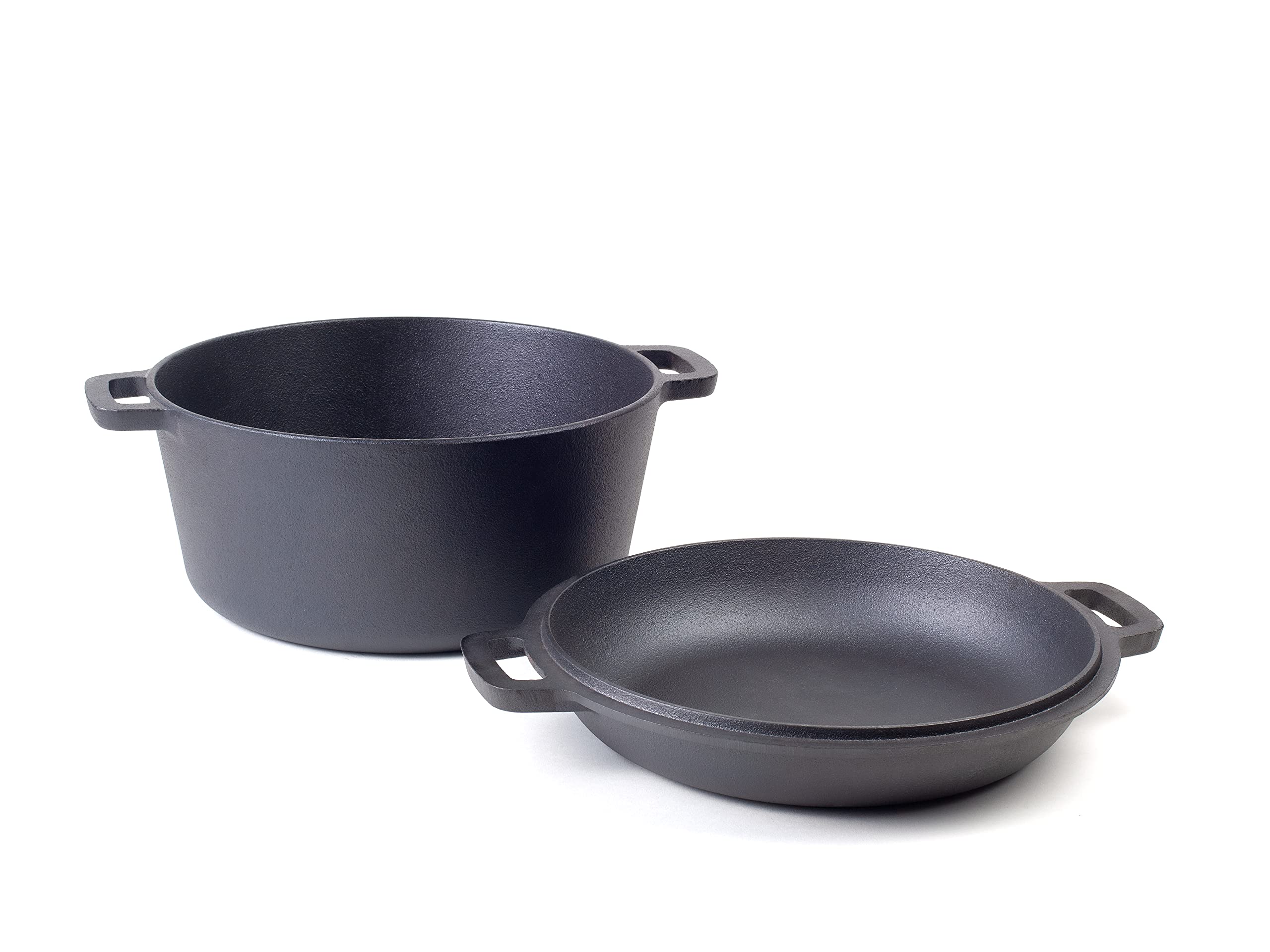 Hanseküche Żeliwny garnek – już wypalony garnek do pieczenia chleba o średnicy 26 cm – wysokiej jakości zestaw 2 w 1 z patelnią, garnek do duszenia, garnek żeliwny do pieczenia chleba, grill garnkowy,