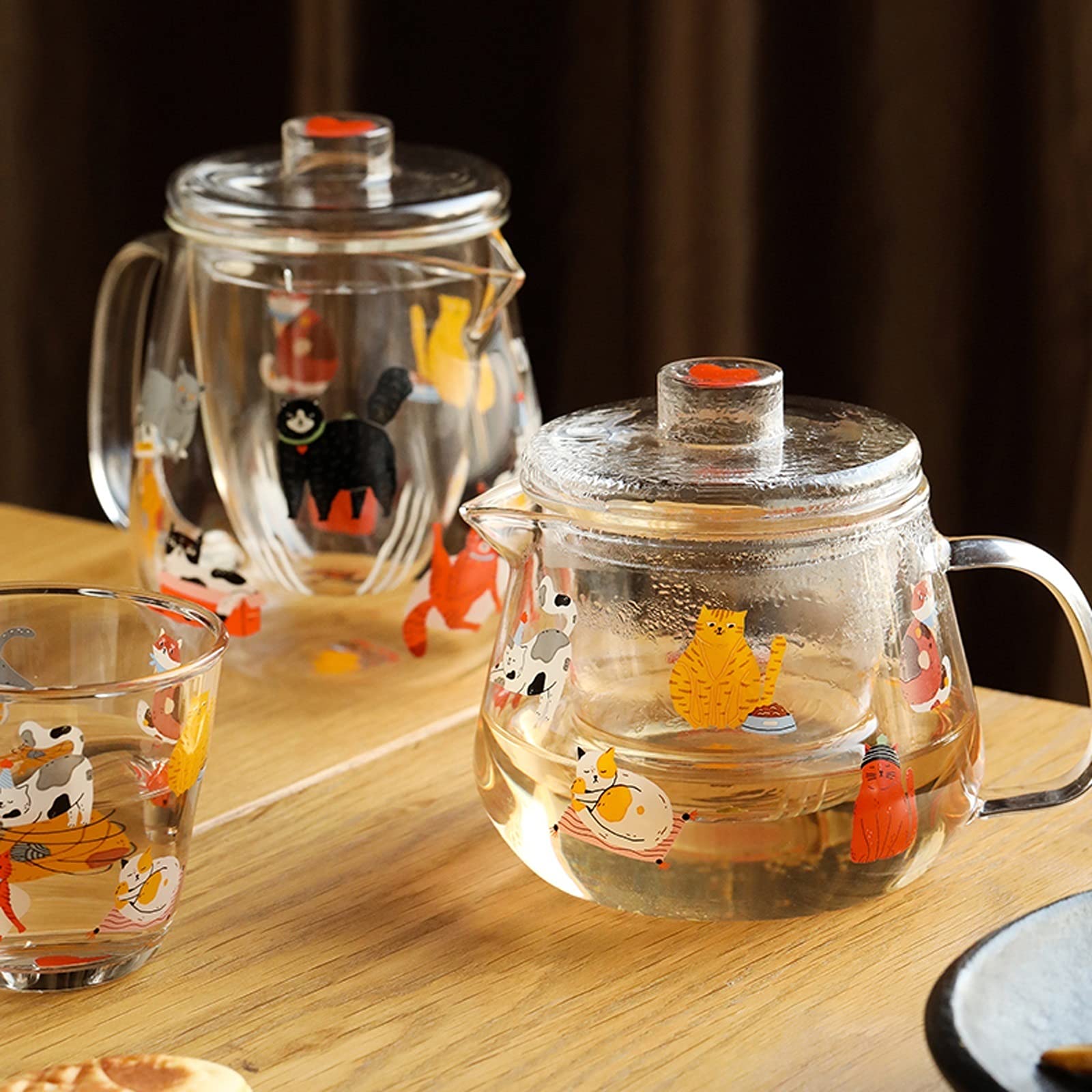 bouilloires Pichet Mignon avec Filtre intégré en Verre et pichet d'eau Froide résistante à la température élevée avec poignée et Couvercle pour jus, Lait, Boissons Cantine(L)