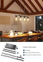 Vista 7 de Amico Dining Room Light Fixture 4-Light Kitchen Island Lighting with Adjustable Rods, Farmhouse Decor Black Metal & Wood Chandelier with Seeded