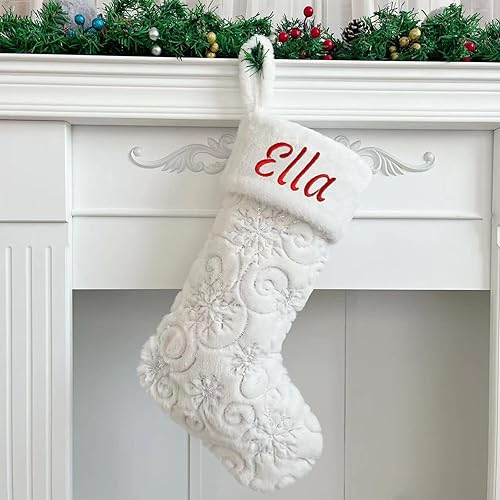 Miniatura 46 de 2 Pack Snowy White Christmas Stockings with Faux Fur, Plush 22 inches Xmas Stocking with Gold Embroidered Snowflake Hanging Ornaments for Home Xmas