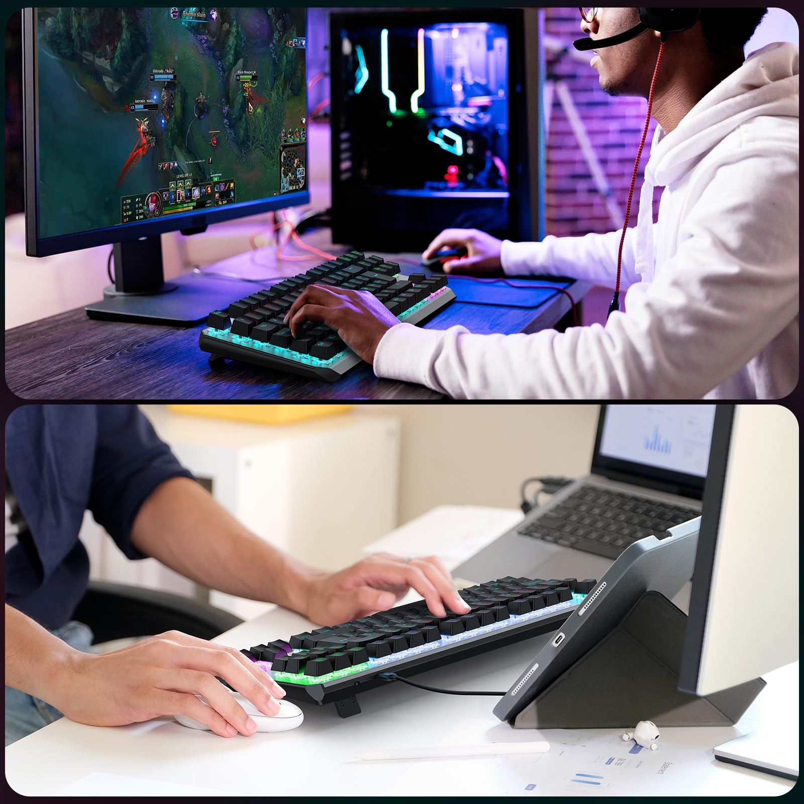 OMOTON Clavier Gamer Mécanique Filaire USB, 80% TKL Clavier Gaming Mecanique Rétroéclairé avec Switch Rouge, Anti-Ghosting, AZERTY Français pour PC/Windows